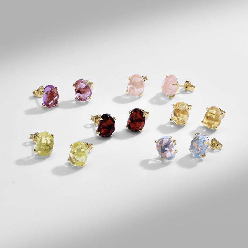 S925 Sterling Silver Gold-plated Irregular Natural Crystal Four-prong Earrings
