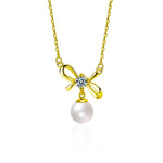 S925 Sterling Silver Moissanite Bowknot Pearl Necklace