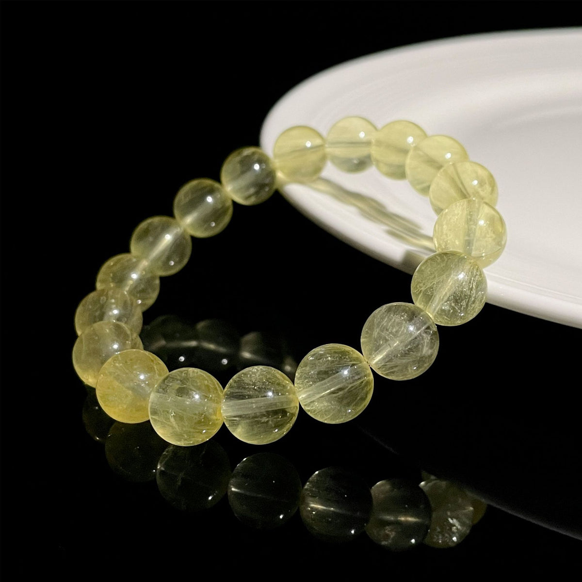 Natural Yellow Fluorite Bead Bracelet with Visible Internal Fibers