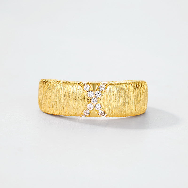 S925 Sterling Silver Gold Plated Zircon Inlaid Ring