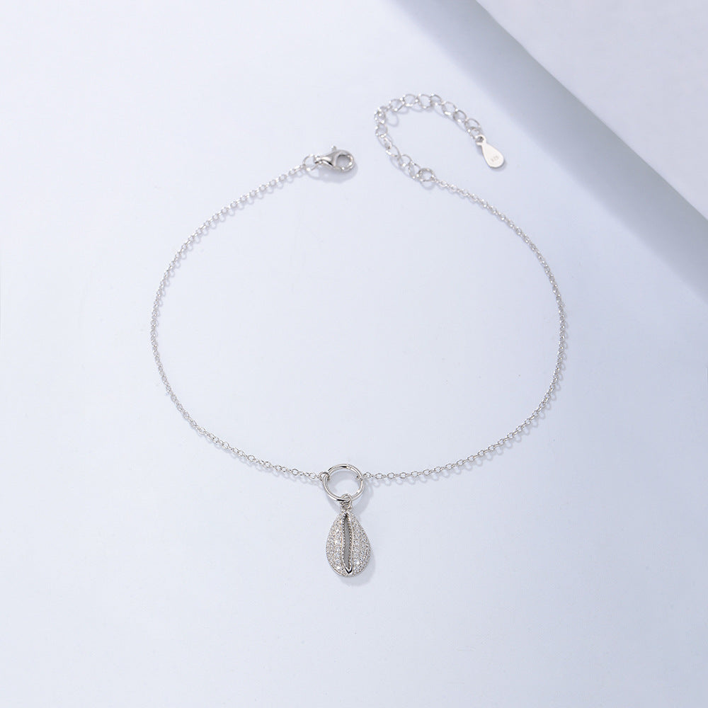 S925 Sterling Silver Simple Graceful Geometric Shell-Shaped Zircon Anklet