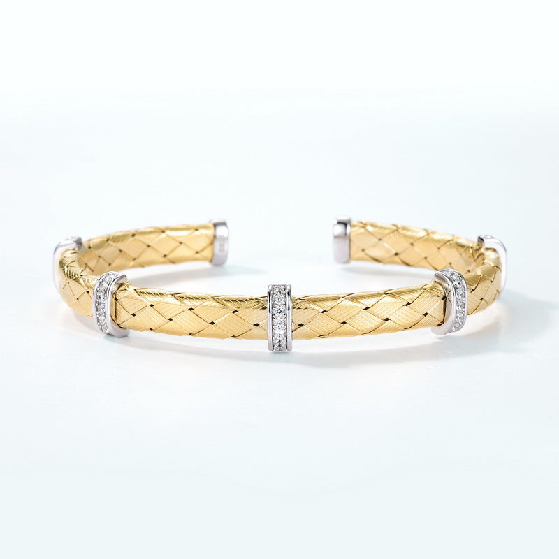 S925 Sterling Silver Geometric Ribbon Braided Zircon Inlaid Bracelet