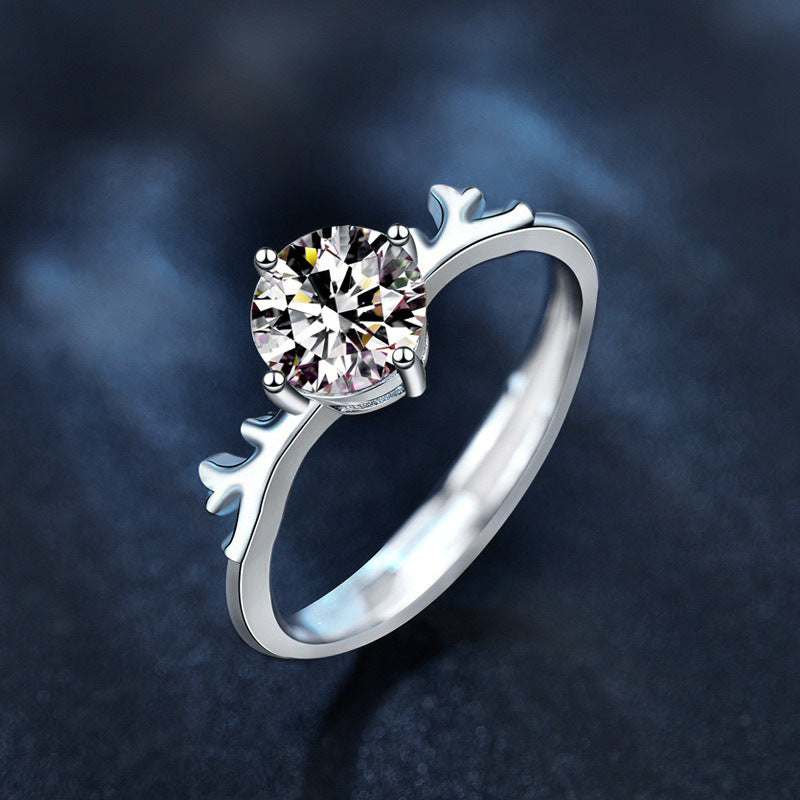 925 Sterling Silver Deer Antler Moissanite Ring