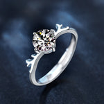 925 Sterling Silver Deer Antler Moissanite Ring