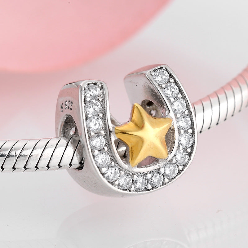 S925 Sterling Silver Star Magnet Zircon Inlaid Bead Pendant