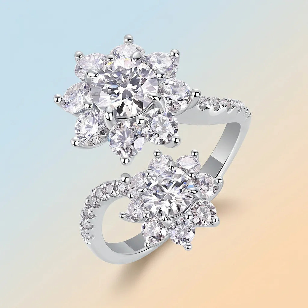 S925 Silver Statement Open-Band Moissanite Ring