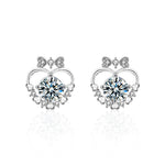 Moissanite and 925 Sterling Silver Heart & Bow Stud Earrings