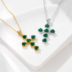 S925 Sterling Silver Retro Emerald Zircon Cross Pendant Necklace
