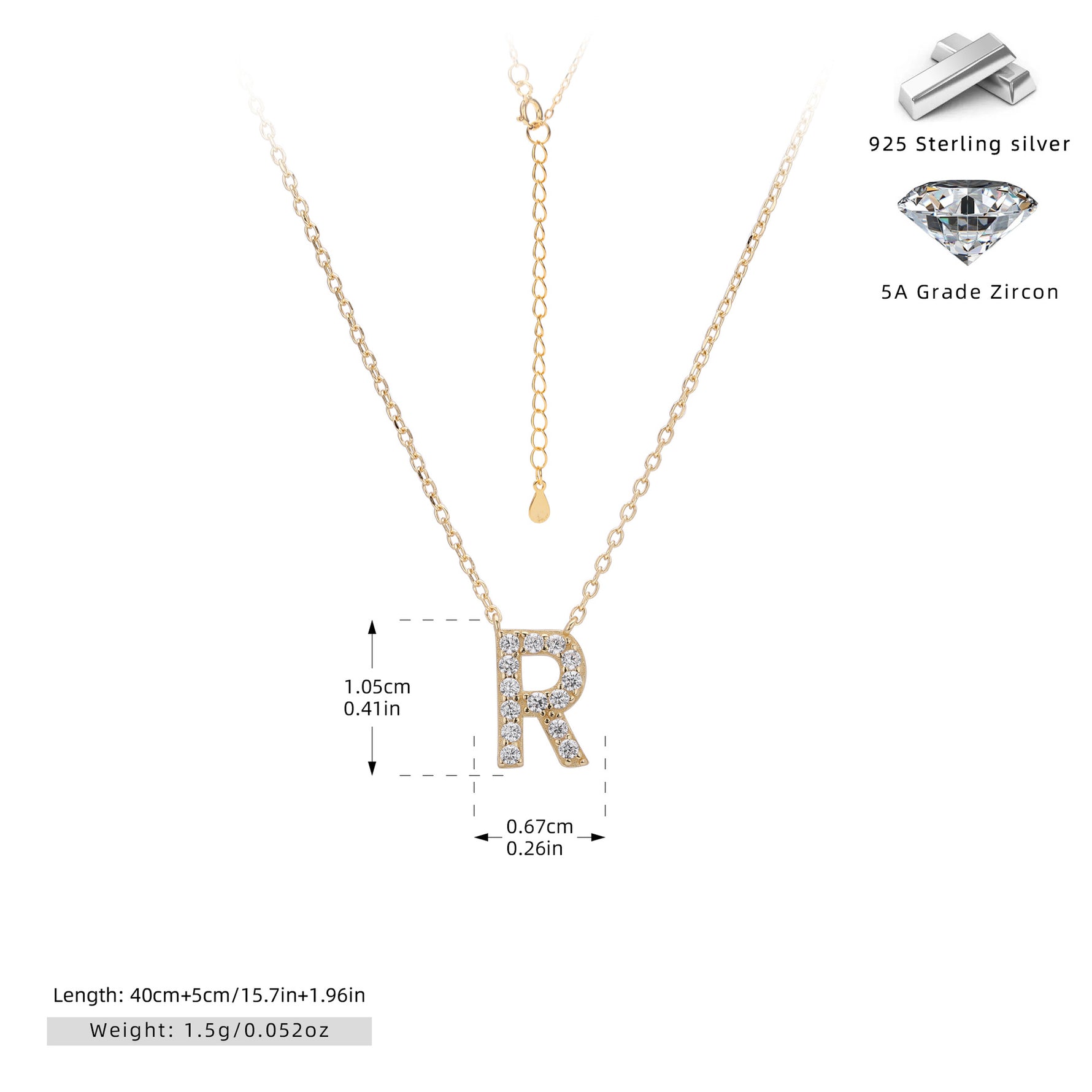 S925 Sterling Silver Simple Zircon Necklace with English Letters