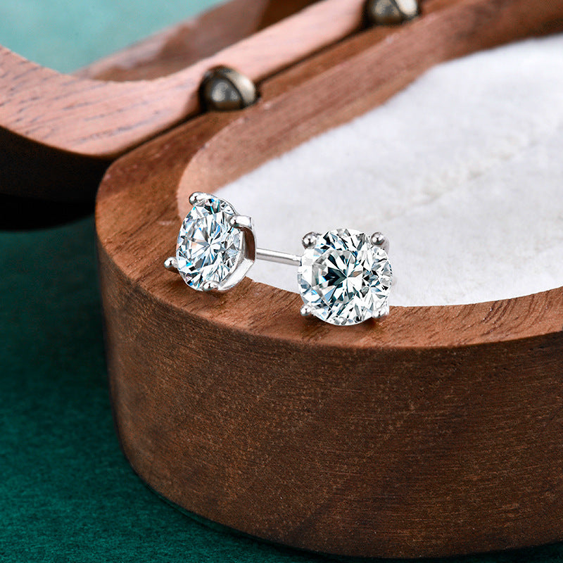 S925 Sterling Silver Flower Bud Four-Prong Moissanite Stud Earrings
