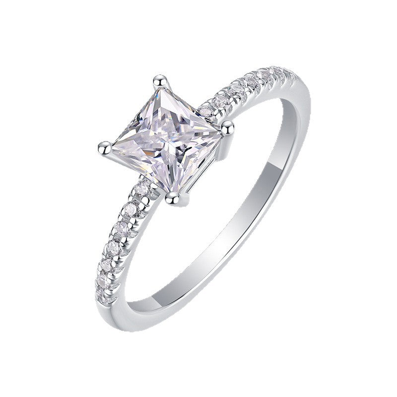 S925 Sterling Silver Moissanite Ring with Elaborate Setting