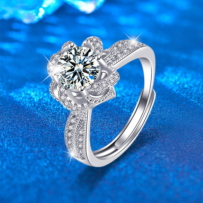 S925 Sterling Silver “Rose Fountain” Moissanite Ring