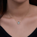 S925 Sterling Silver Oval Egg-Shaped Natural Aquamarine Zircon Pendant Necklace