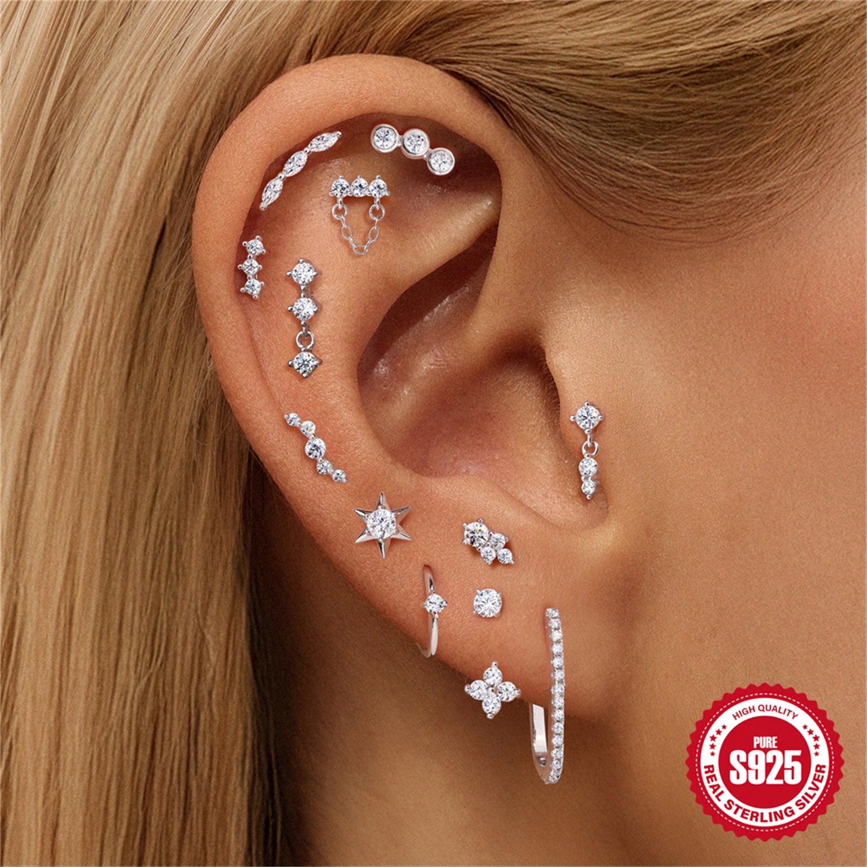 S925 Sterling Silver Moissanite Flat-Back Threaded Cartilage Stud(Single unit)