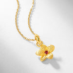 S925 Sterling Silver Gold-Plated Vintage Garnet Flower Pendant Necklace