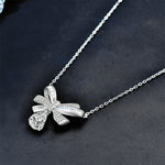 S925 Sterling Silver Tassel Bow Water Drop Moissanite Pendant Necklace