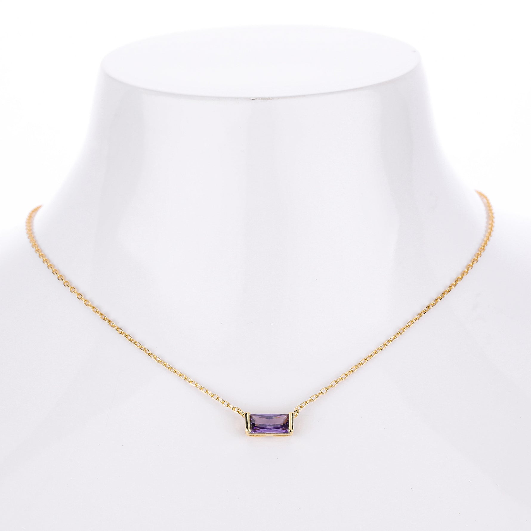 Rectangular colored zircon s925 sterling silver December birthstone collar necklace