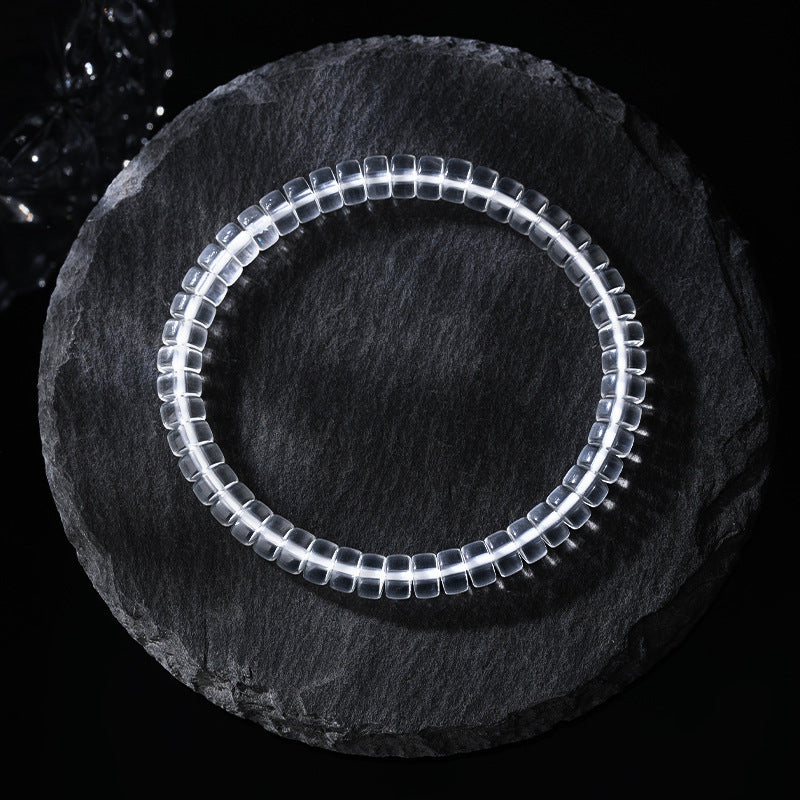 Natural White Crystal Bracelet – Flawless Clarity, Straight-Cut Tablet Beads