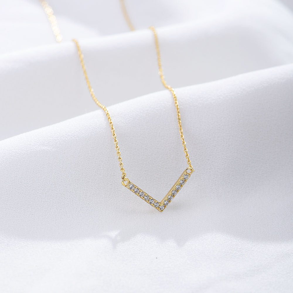 S925 Sterling Silver Zircon Inlaid V-Shaped Necklace