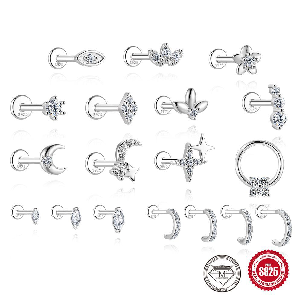 S925 Sterling Silver Moissanite Cartilage Stud Earring with Threaded Post(Single unit)