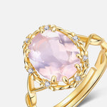 S925 Sterling Silver Gold-Plated Natural Rose Crystal Carved Ring