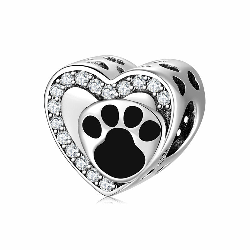 S925 Sterling Silver Plain Dog Paw Print Bead Pendant