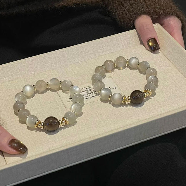 Natural Moonstone and Smoky Quartz Crystal Bracelet