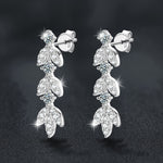 S925 Sterling Silver Leaf Drop Earrings with Moissanite Tassels
