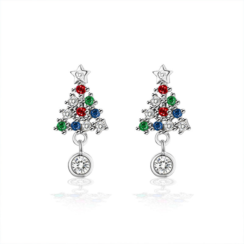 Moissanite Colorful Diamond Christmas Tree Stud Earrings — 925 Sterling Silver