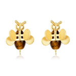 S925 Sterling Silver Gold-Plated Bee Earrings with Tiger Eye Stone