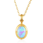 S925 Sterling Silver Plated Gold Synthetic Opal Charm Necklace