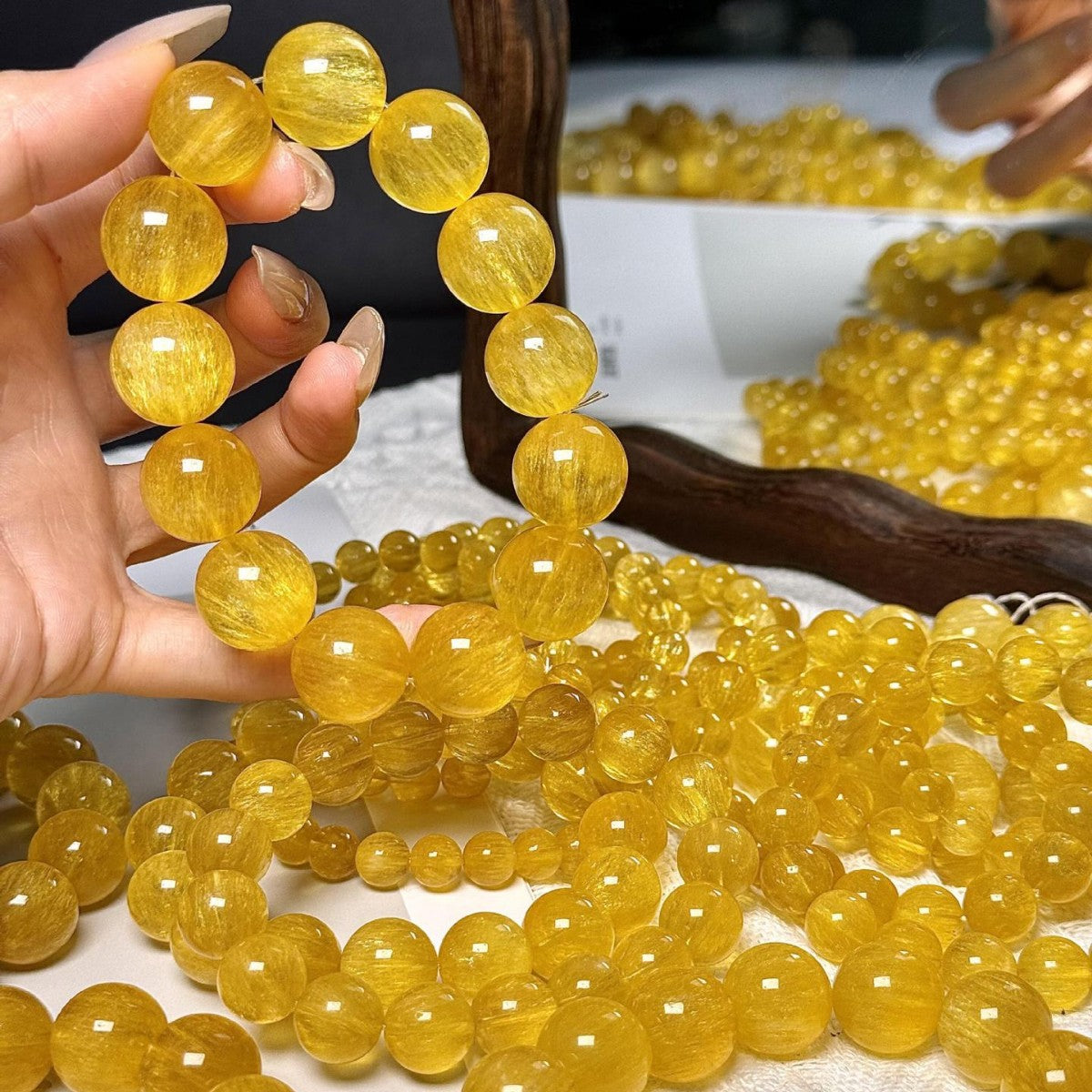 Natural Yellow Fluorite Bracelet with Visible Internal Veining