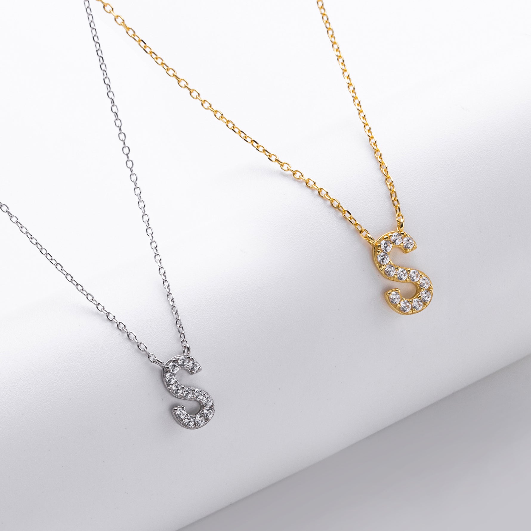 S925 Sterling Silver Simple Zircon Necklace with English Letters