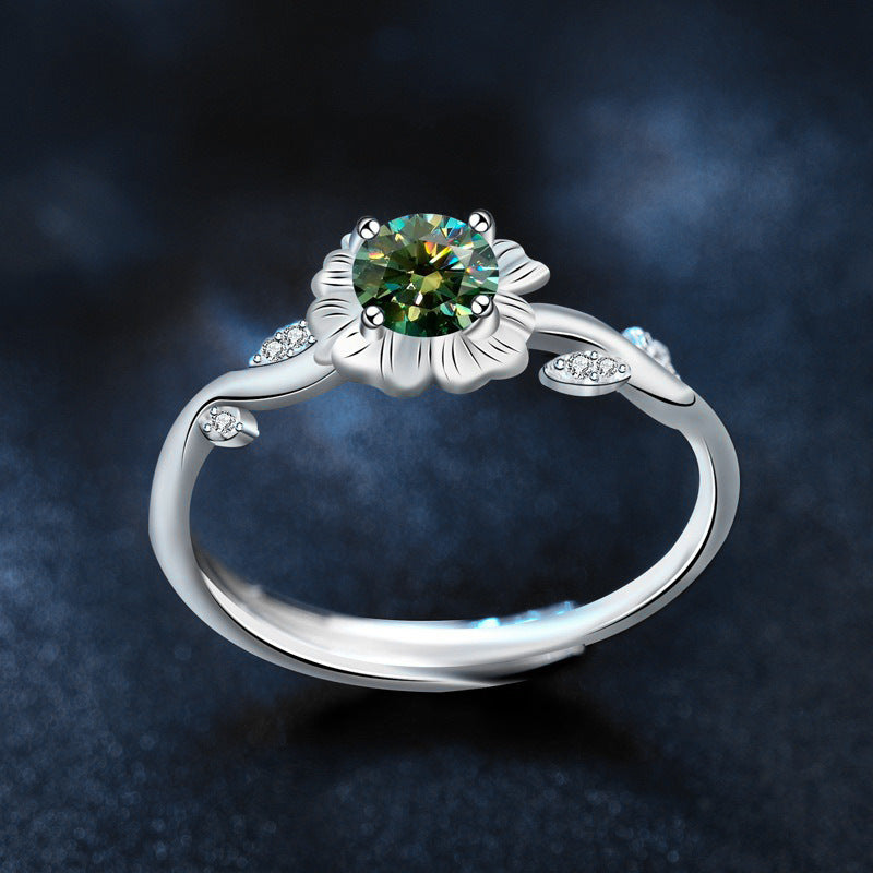 925 Sterling Silver Sunflower Moissanite Ring