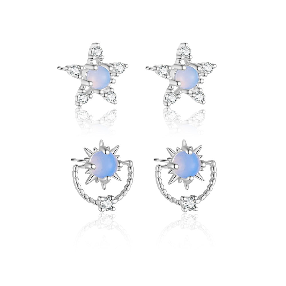 S925 Sterling Silver Opal Star Stud Earrings