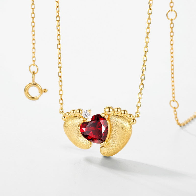 S925 Sterling Silver Gold-Plated Feet-Shaped Pomegranate Zircon Necklace