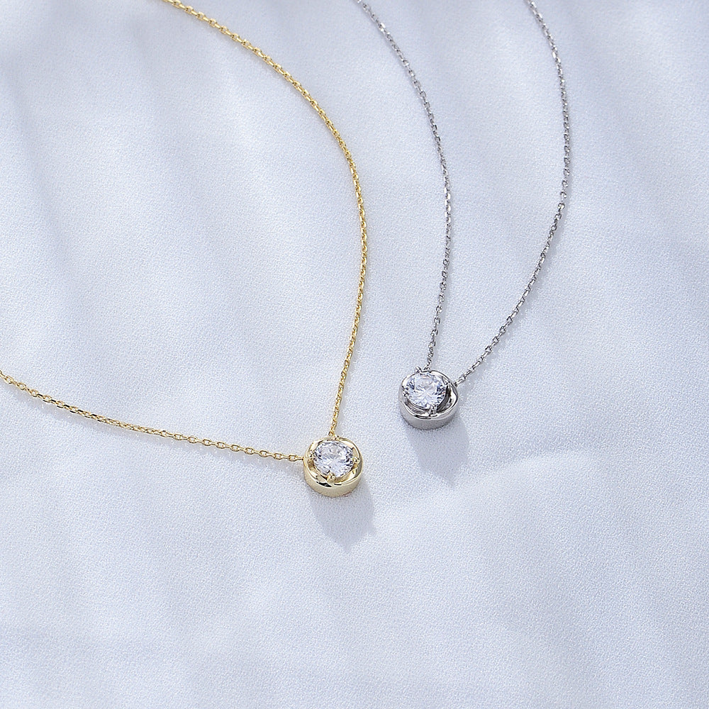 S925 Sterling Silver Hollow Single Diamond Zircon Necklace