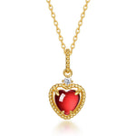 S925 Sterling Silver Gold-Plated Garnet Heart Necklace