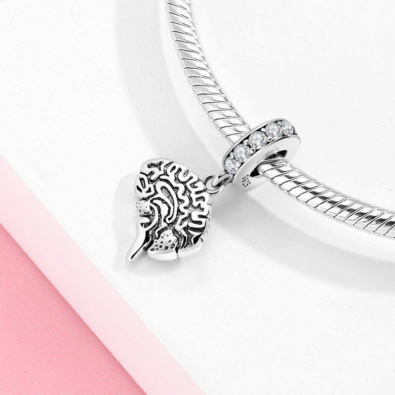 S925 Sterling Silver Brain Zircon Inlaid Pendant