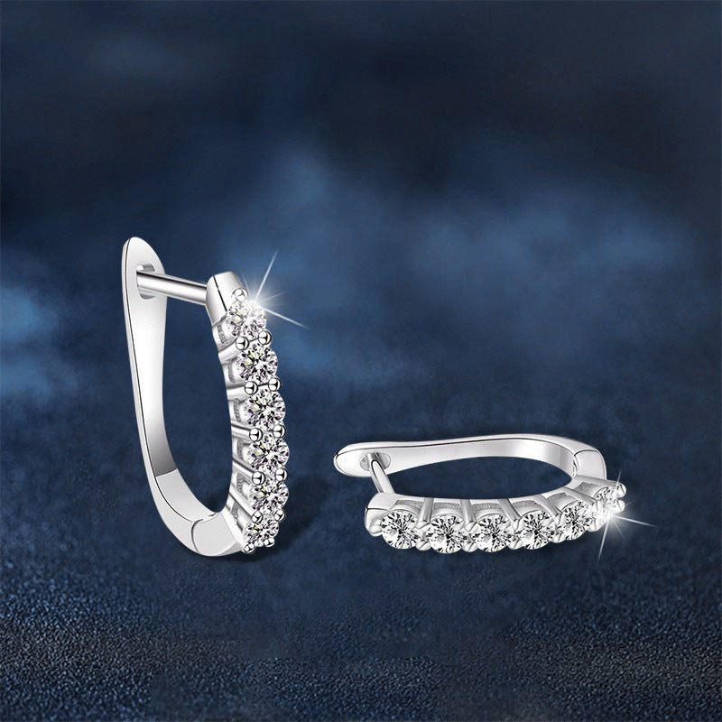 925 Sterling Silver U-Shaped Moissanite Single-Row Stud Earrings