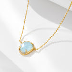 S925 Sterling Silver Oval Egg-Shaped Natural Aquamarine Zircon Pendant Necklace