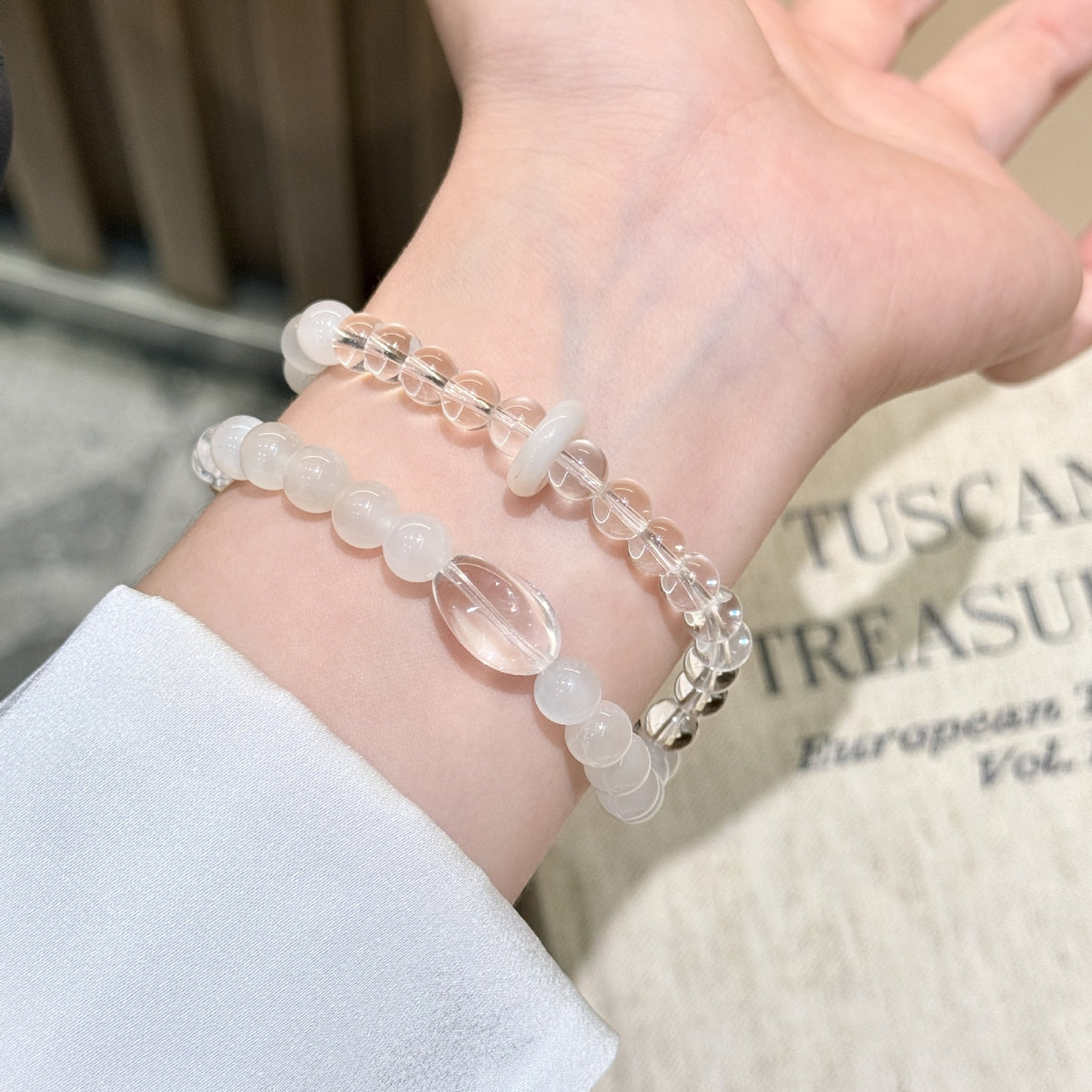 Natural Double-Strand White Crystal Bracelet