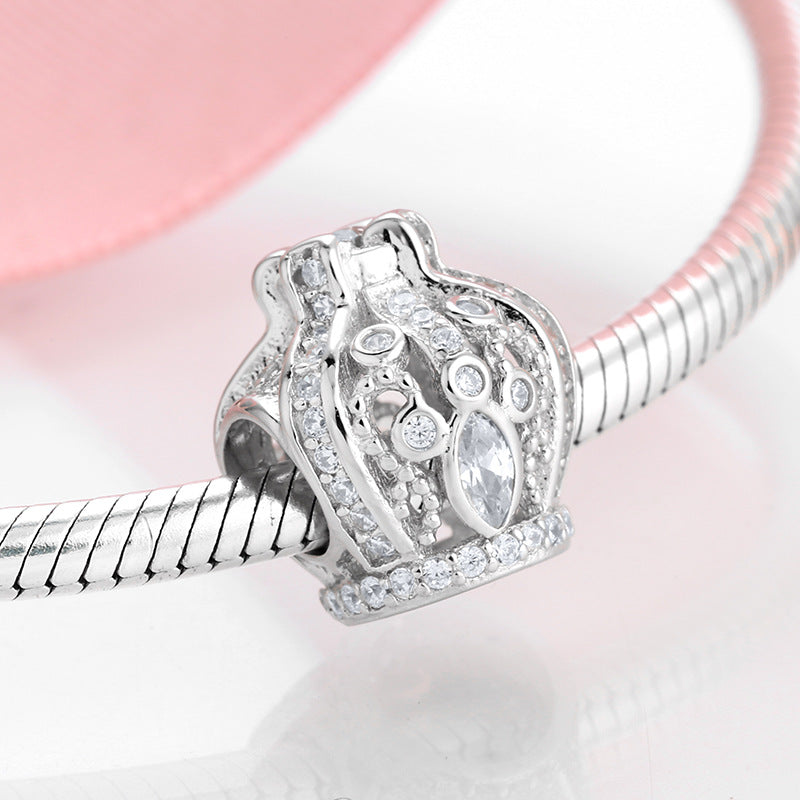 S925 Sterling Silver Hollow Zircon Crown Pendant