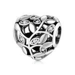 S925 Sterling Silver Loving Heart Shape Hollow Leaf Pattern Zircon Pendant