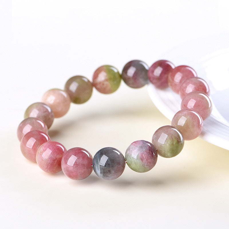 Natural Watermelon Tourmaline Round Bead Bracelet