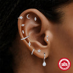 S925 Sterling Silver Square Star & Moon Moissanite Stud Earrings(Single unit)