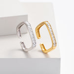 S925 sterling silver exquisite open ring set with square zircon stones