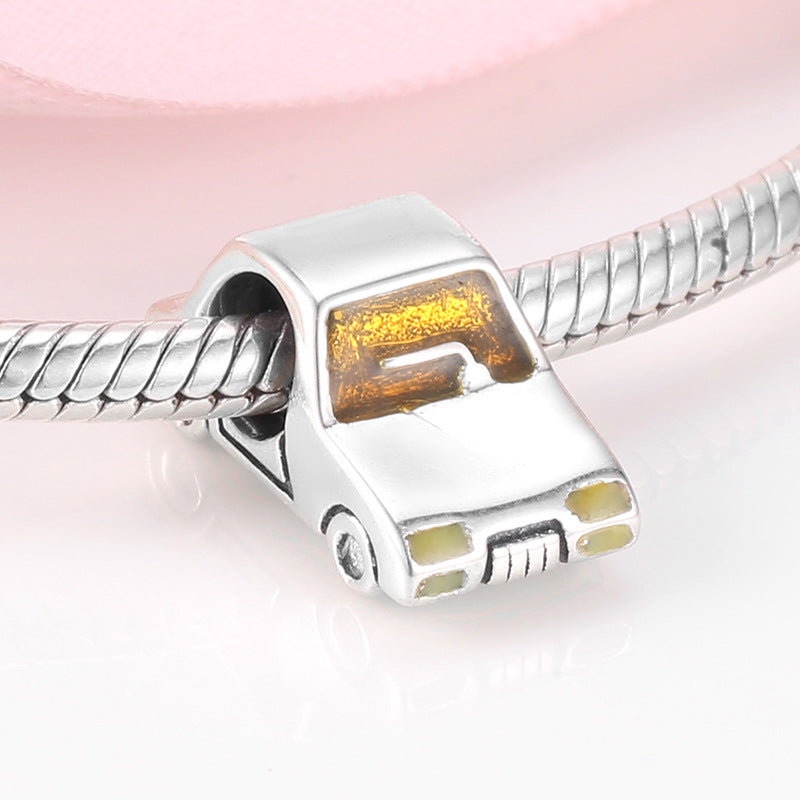 S925 Sterling Silver Vintage Car Bead Pendant