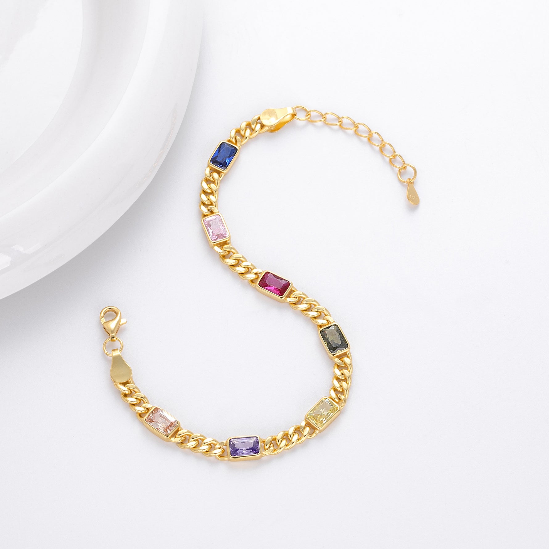 925 Sterling Silver Bracelet with Colorful Square Stones