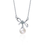 S925 Sterling Silver Moissanite Bowknot Pearl Necklace